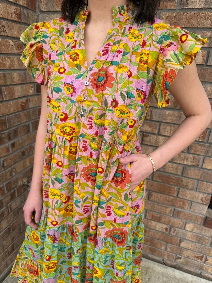 Floral Color Blocked Dress