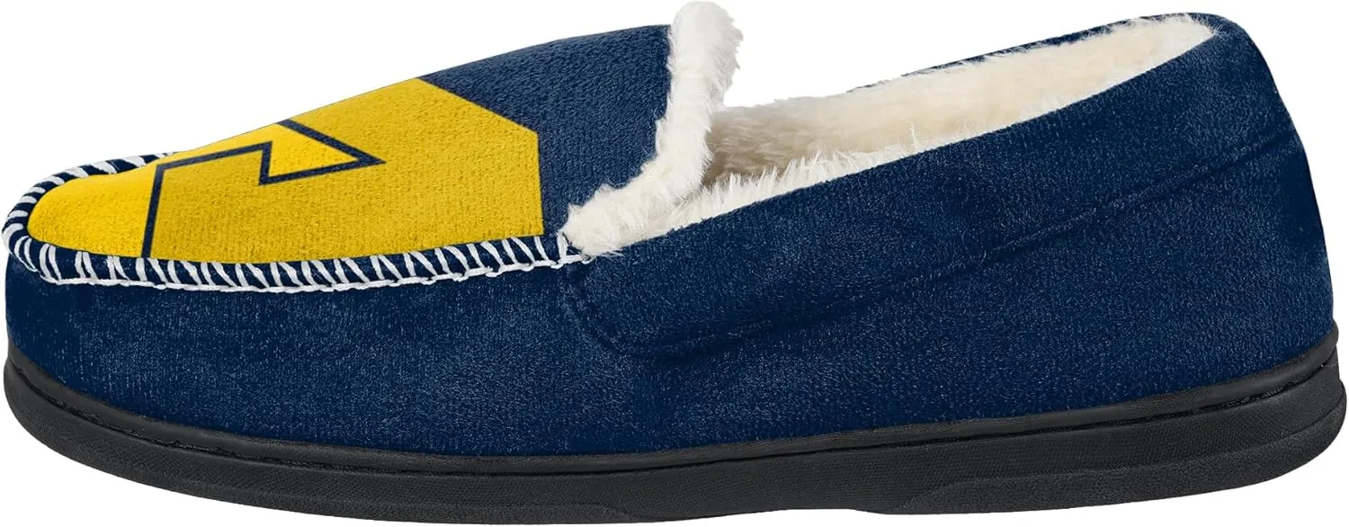 FOCO NCAA Mens Big Logo Colorblock Moccasin Slippers  Officially Licensed, Comfortable Shoes with Team Colors and Logo