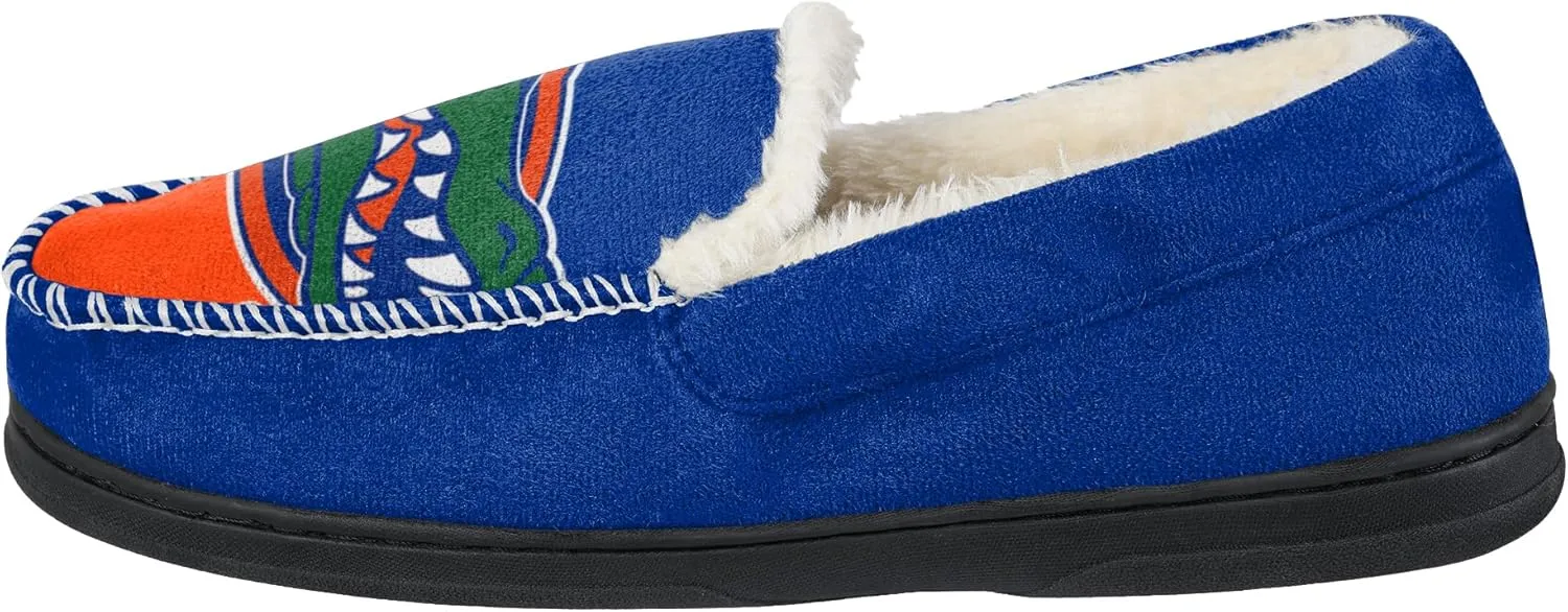 FOCO NCAA Mens Big Logo Colorblock Moccasin Slippers  Officially Licensed, Comfortable Shoes with Team Colors and Logo