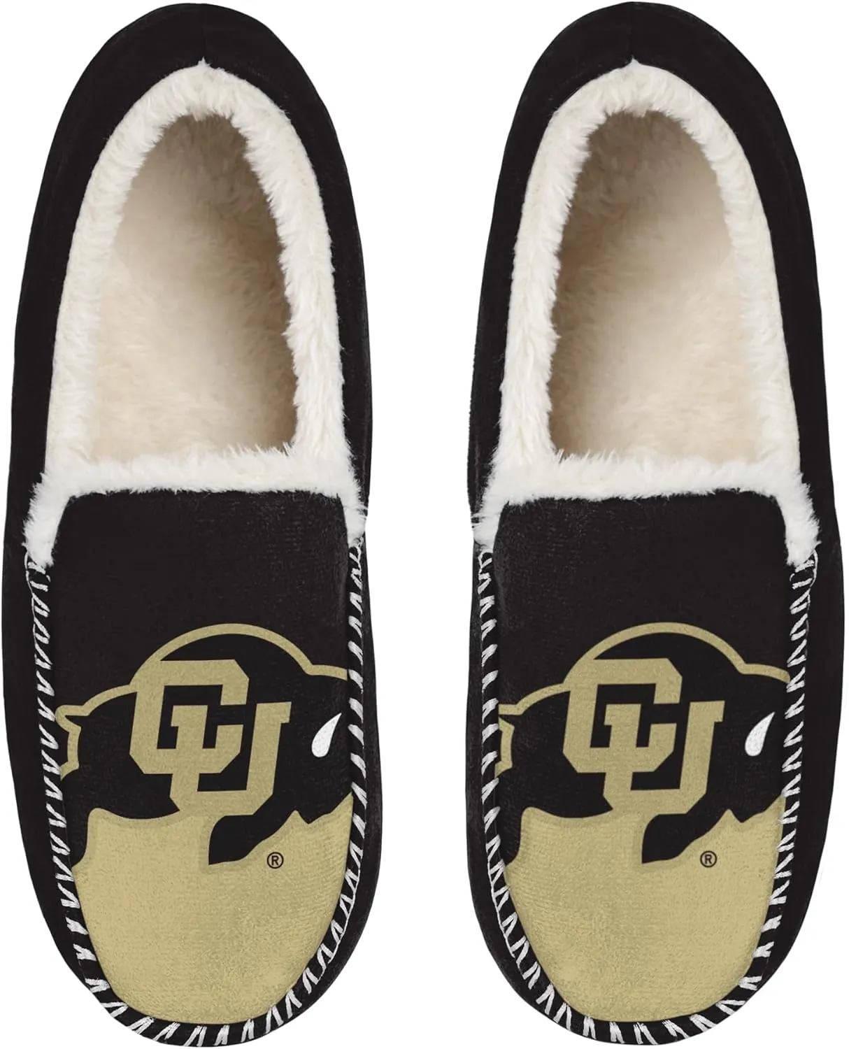 FOCO NCAA Mens Big Logo Colorblock Moccasin Slippers  Officially Licensed, Comfortable Shoes with Team Colors and Logo