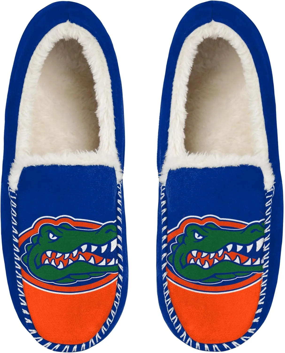 FOCO NCAA Mens Big Logo Colorblock Moccasin Slippers  Officially Licensed, Comfortable Shoes with Team Colors and Logo