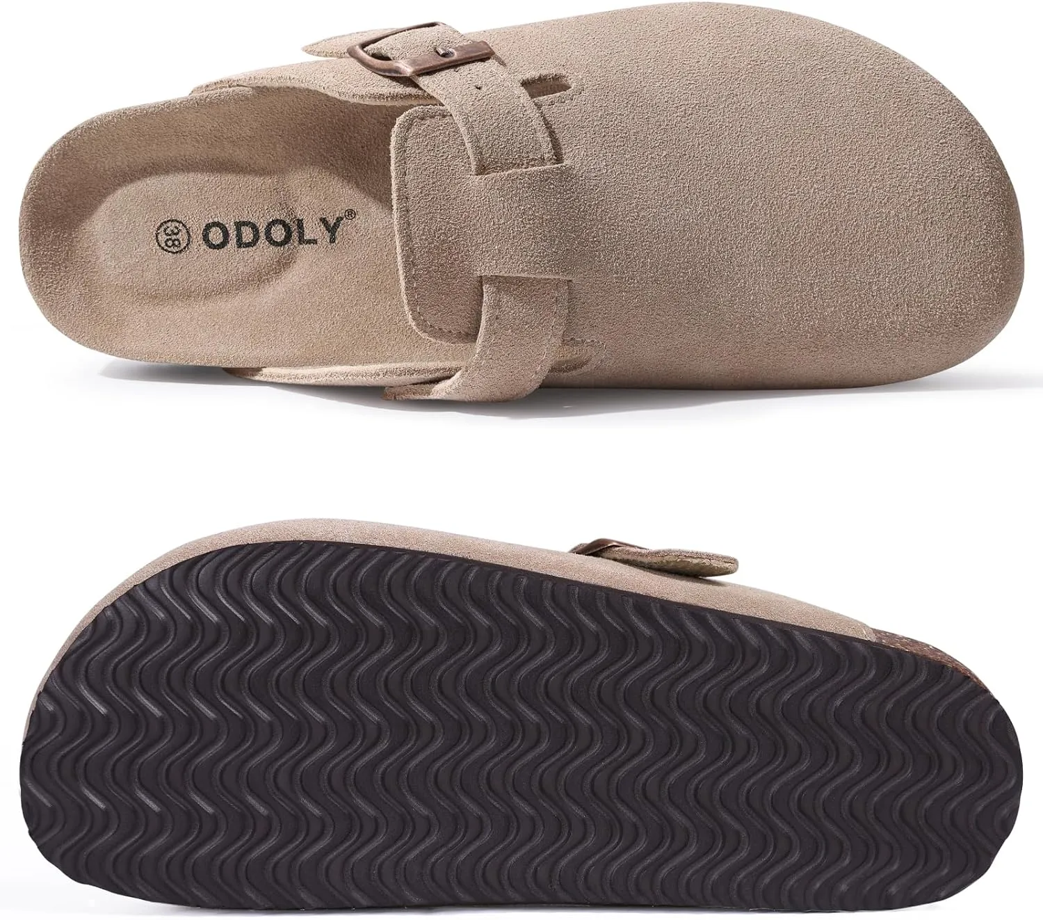 Genuine Suede Clogs for Women Men Soft Cork Footbed Leather Mules Comfort Potato Shoes with Arch Support