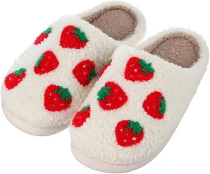 Geyoga Winter Slippers for Women Fuzzy Warm Cute Strawberry Slippers Fluffy Slip on House Shoes for Indoor Outdoor Home