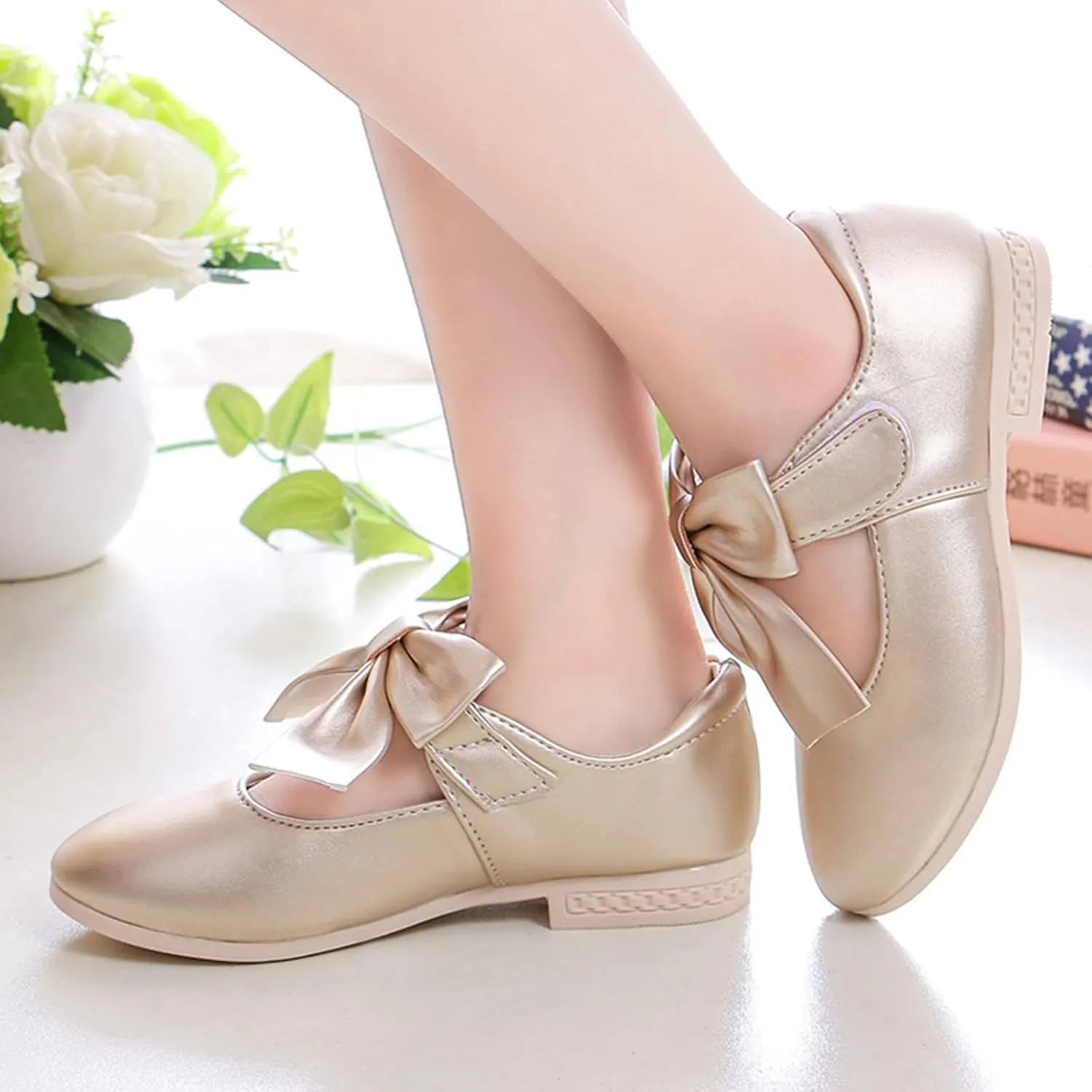 Girls Ballet Shoes Flower Girls Mary Jane Flats with Bow Dress Shoes Party Wedding Church Shoes Toddler Dress Shoes