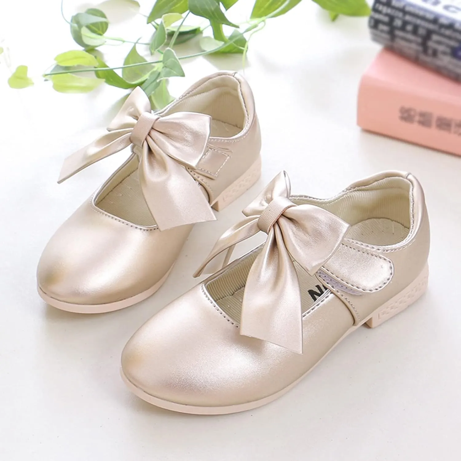 Girls Ballet Shoes Flower Girls Mary Jane Flats with Bow Dress Shoes Party Wedding Church Shoes Toddler Dress Shoes