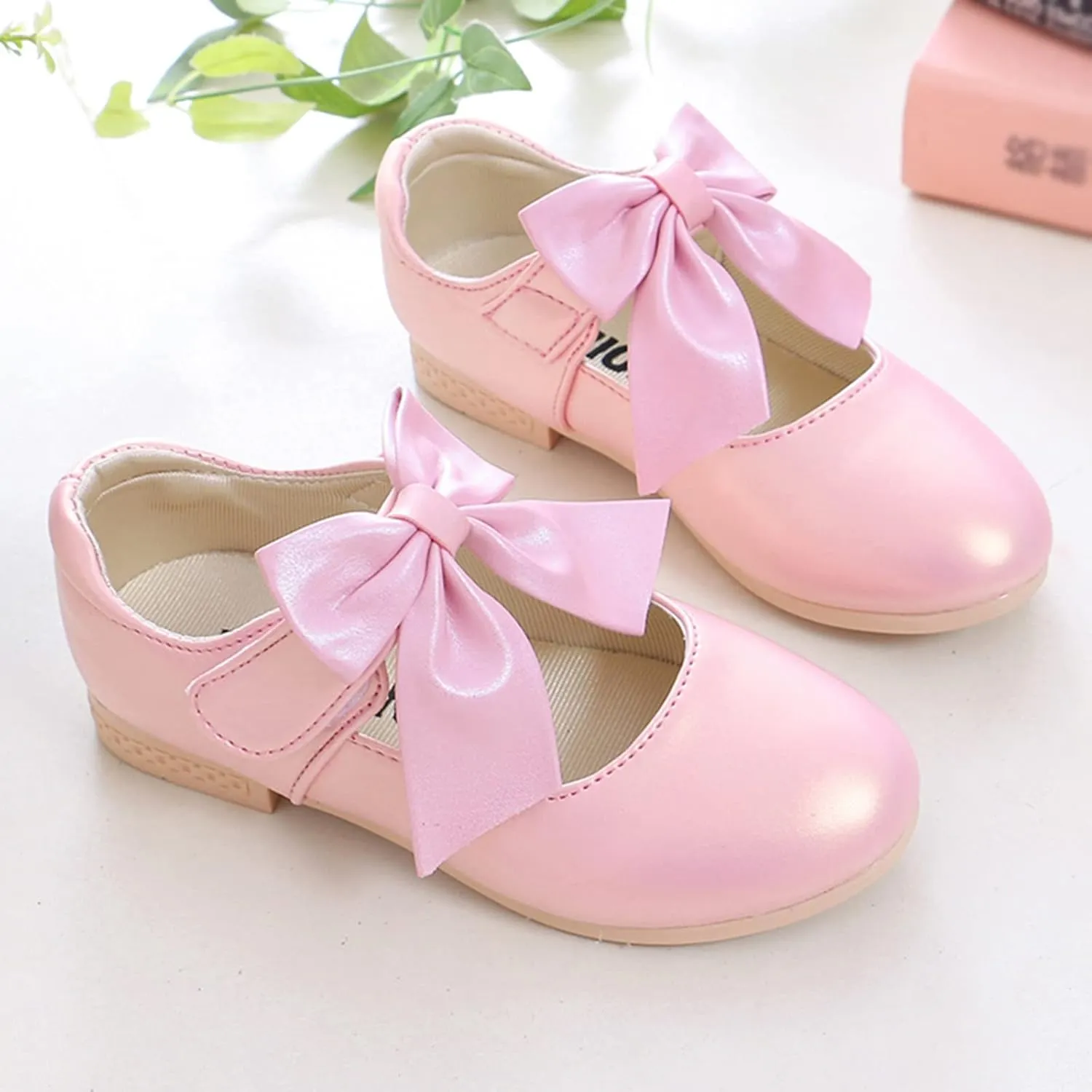 Girls Ballet Shoes Flower Girls Mary Jane Flats with Bow Dress Shoes Party Wedding Church Shoes Toddler Dress Shoes