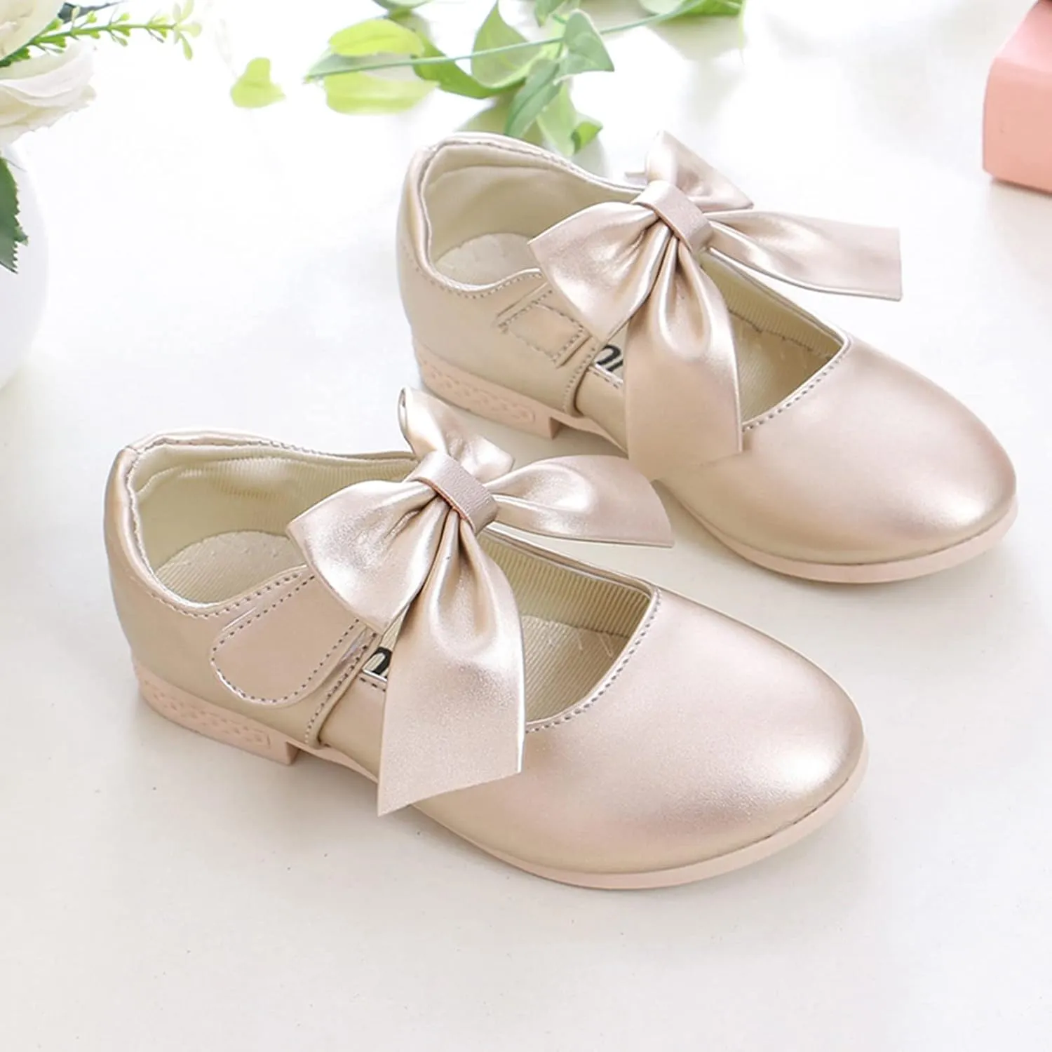 Girls Ballet Shoes Flower Girls Mary Jane Flats with Bow Dress Shoes Party Wedding Church Shoes Toddler Dress Shoes