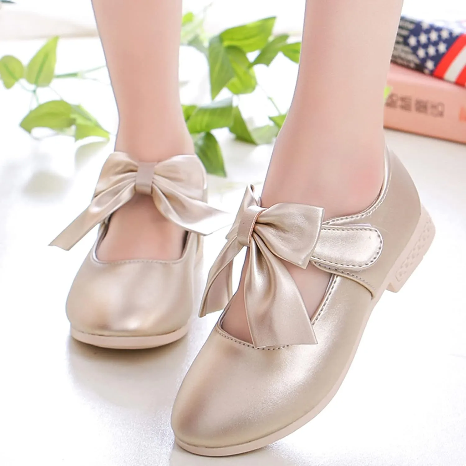 Girls Ballet Shoes Flower Girls Mary Jane Flats with Bow Dress Shoes Party Wedding Church Shoes Toddler Dress Shoes