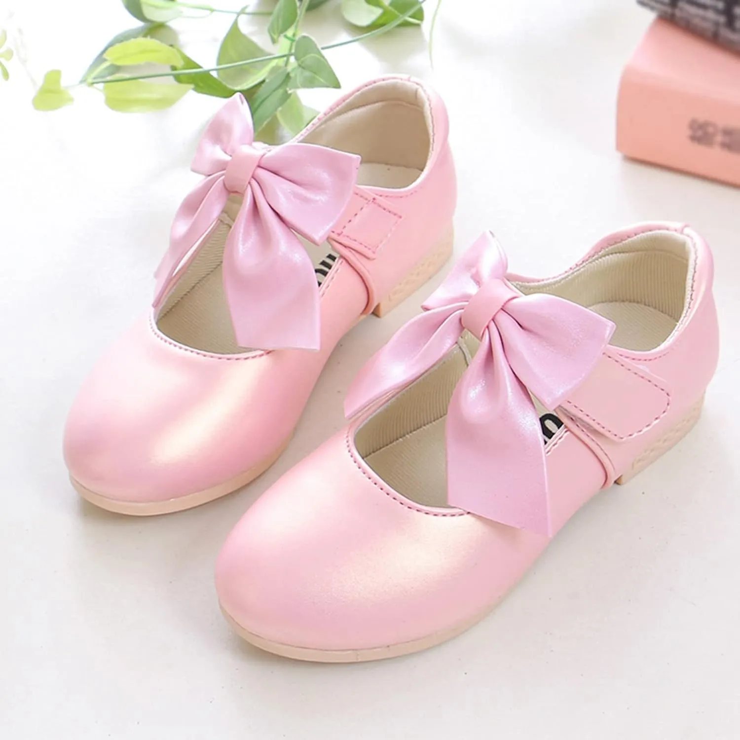 Girls Ballet Shoes Flower Girls Mary Jane Flats with Bow Dress Shoes Party Wedding Church Shoes Toddler Dress Shoes