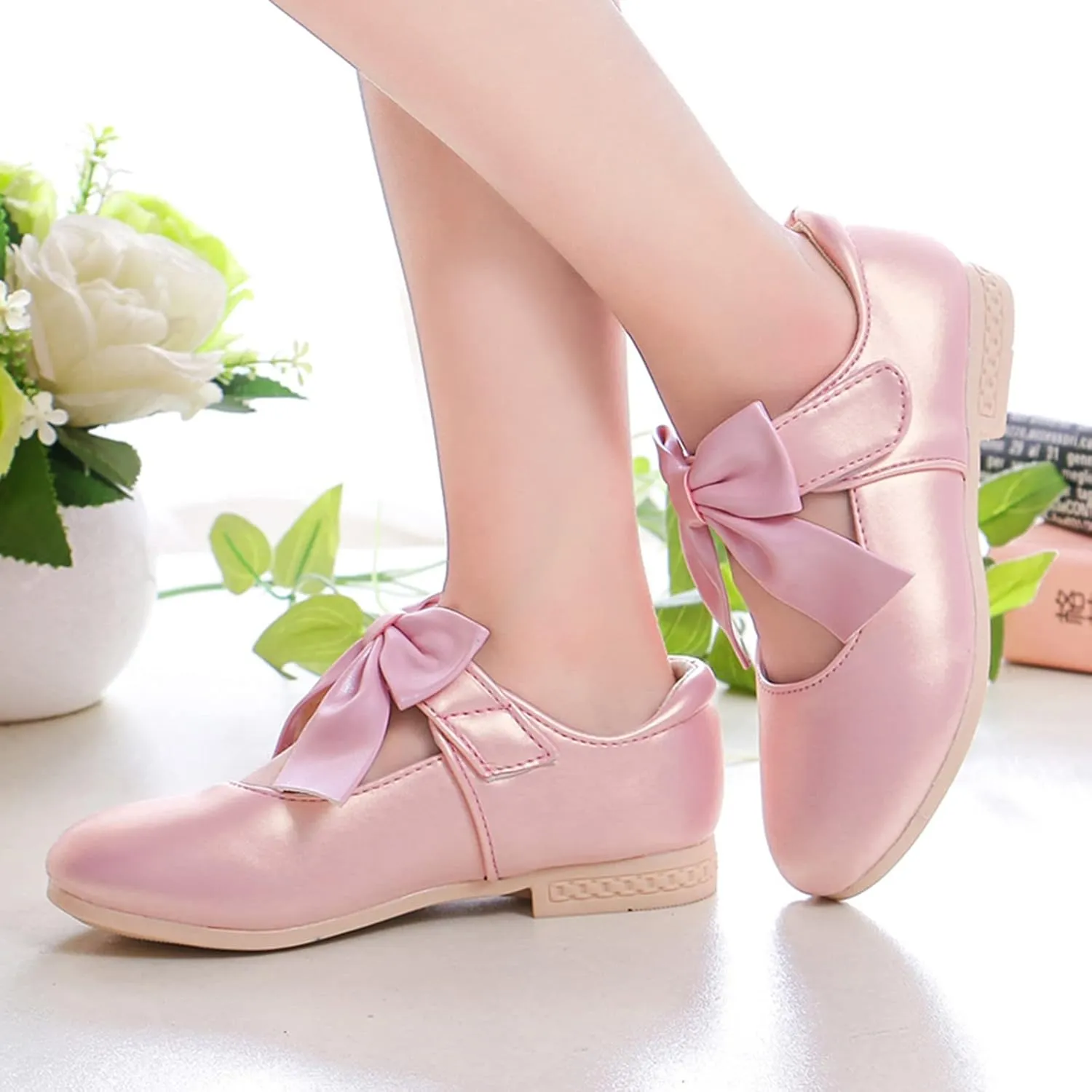 Girls Ballet Shoes Flower Girls Mary Jane Flats with Bow Dress Shoes Party Wedding Church Shoes Toddler Dress Shoes