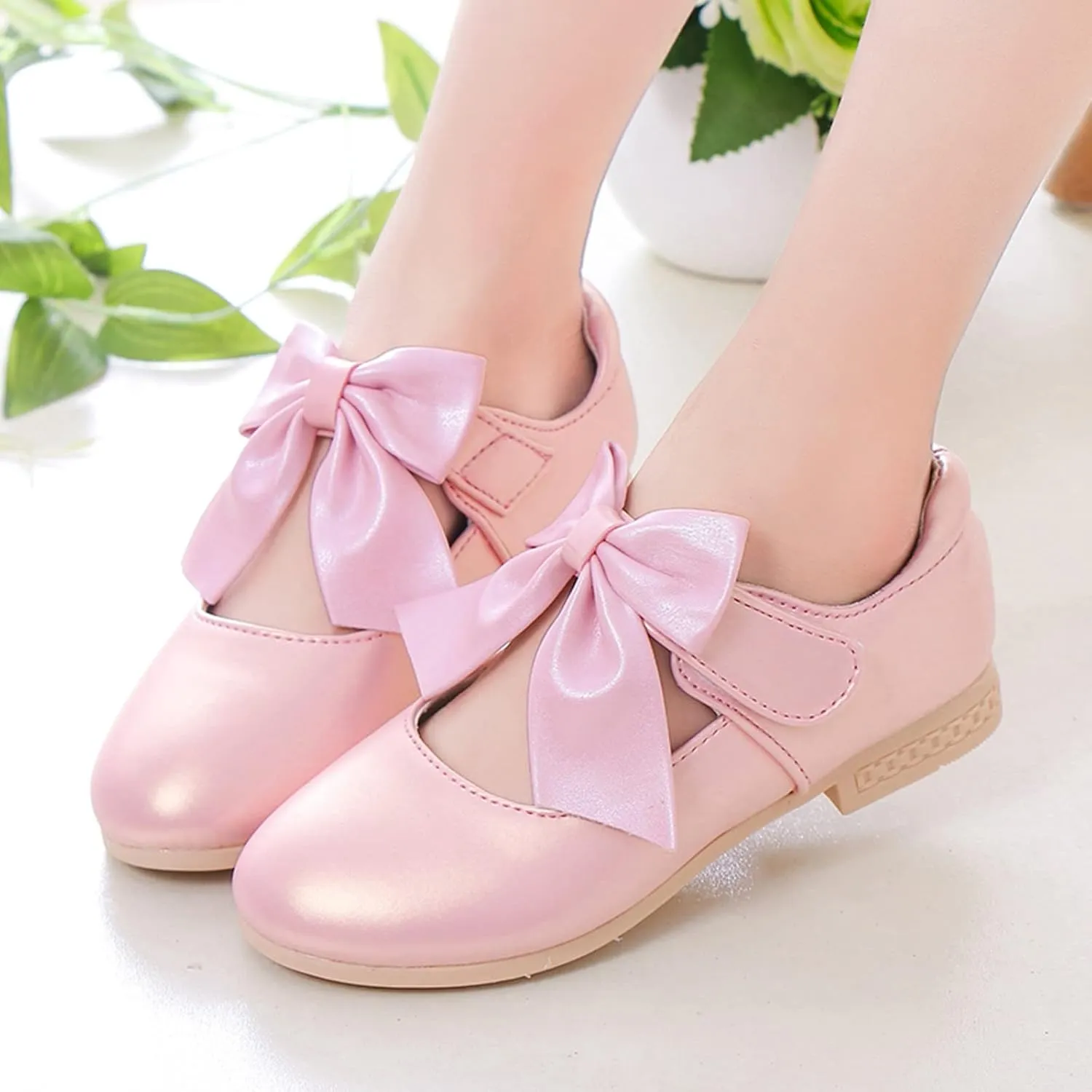 Girls Ballet Shoes Flower Girls Mary Jane Flats with Bow Dress Shoes Party Wedding Church Shoes Toddler Dress Shoes