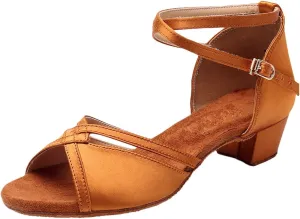Girl's Ballroom Latin Tango Dance Shoes Low Heel Salsa Tango Dancing Shoes Silk Latin Dance Shoes Boy for Practice