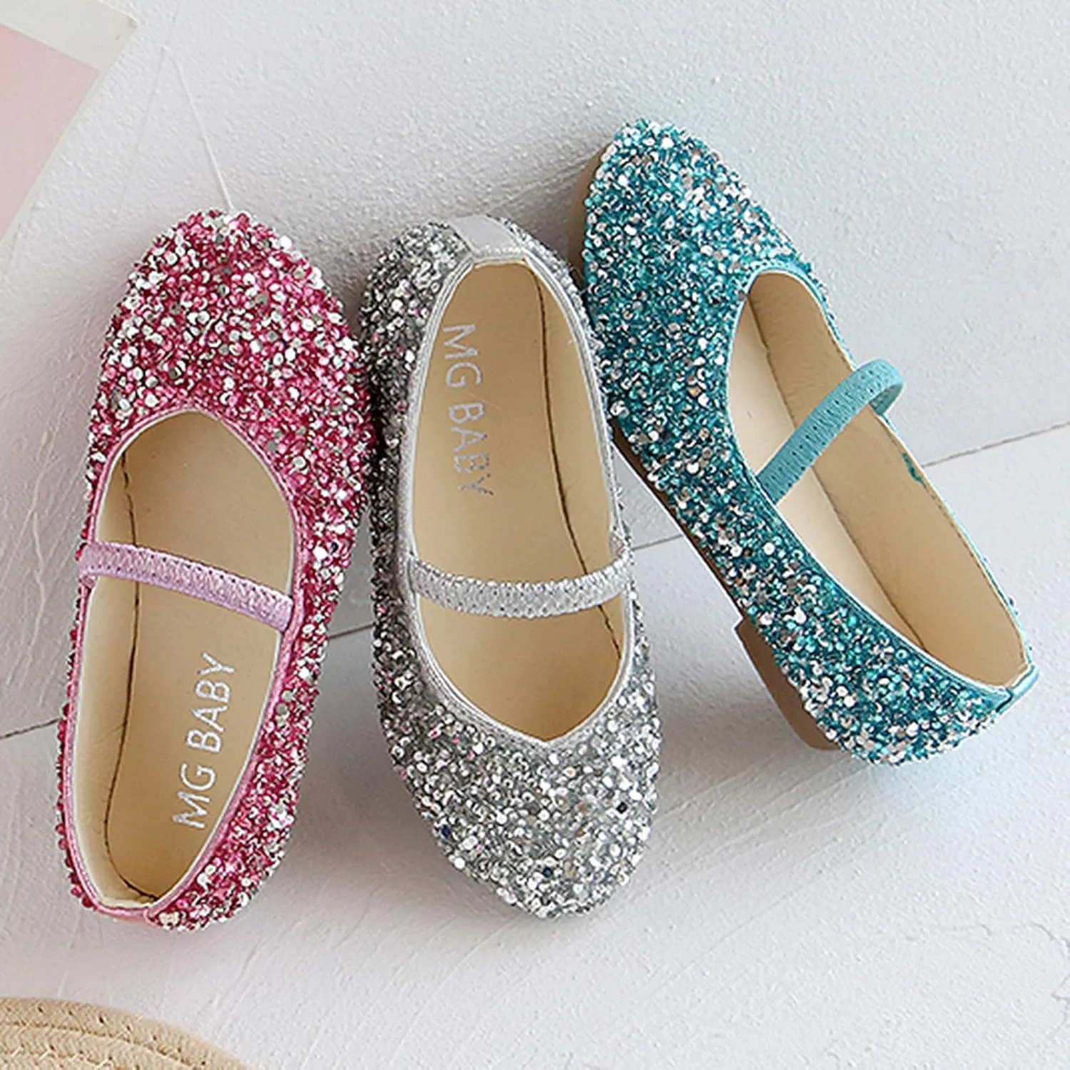 Girls Dress Shoes Glitter Princess Shoe Flower Mary Jane Low Heels Party Wedding Prom Footwear for Toddler Kids