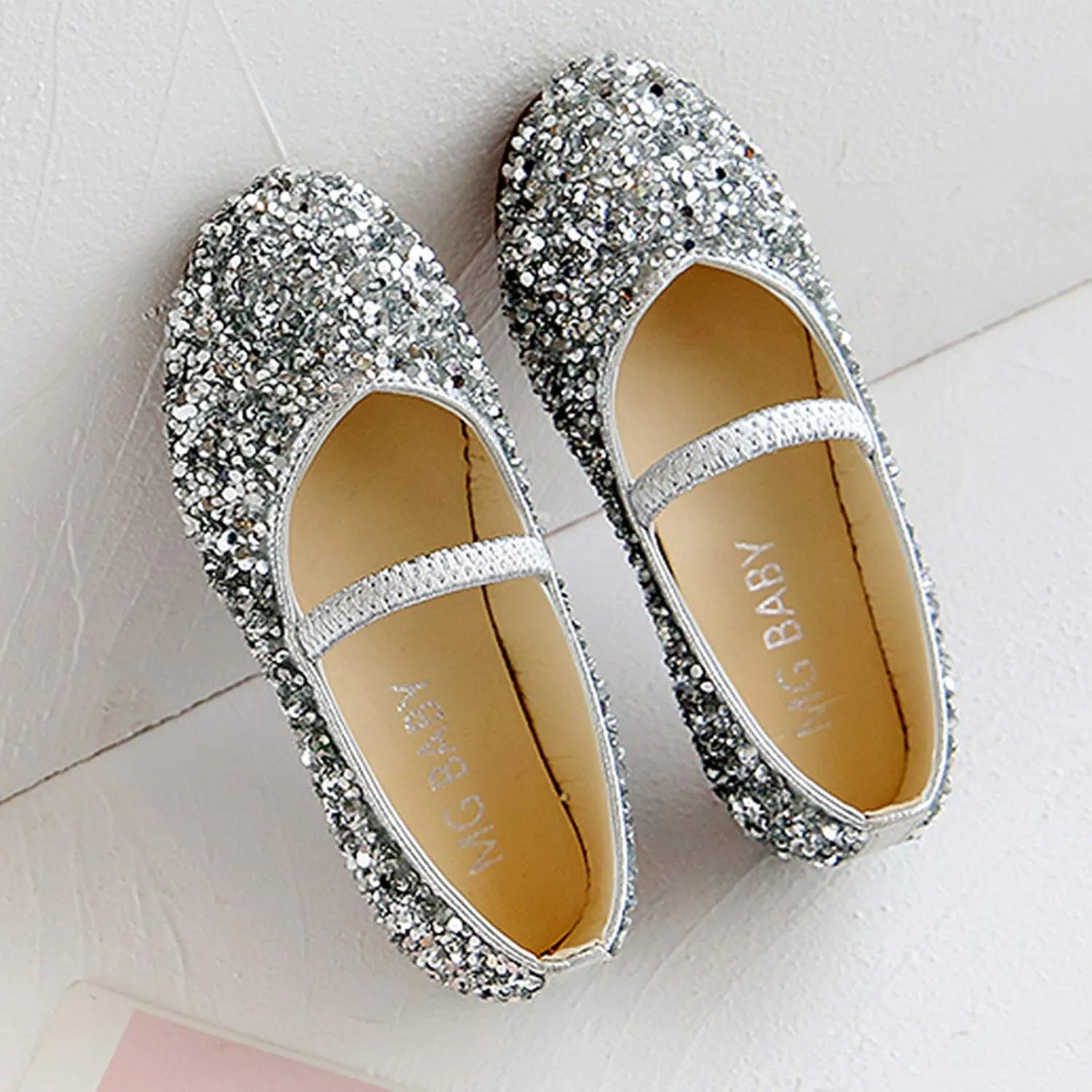 Girls Dress Shoes Glitter Princess Shoe Flower Mary Jane Low Heels Party Wedding Prom Footwear for Toddler Kids