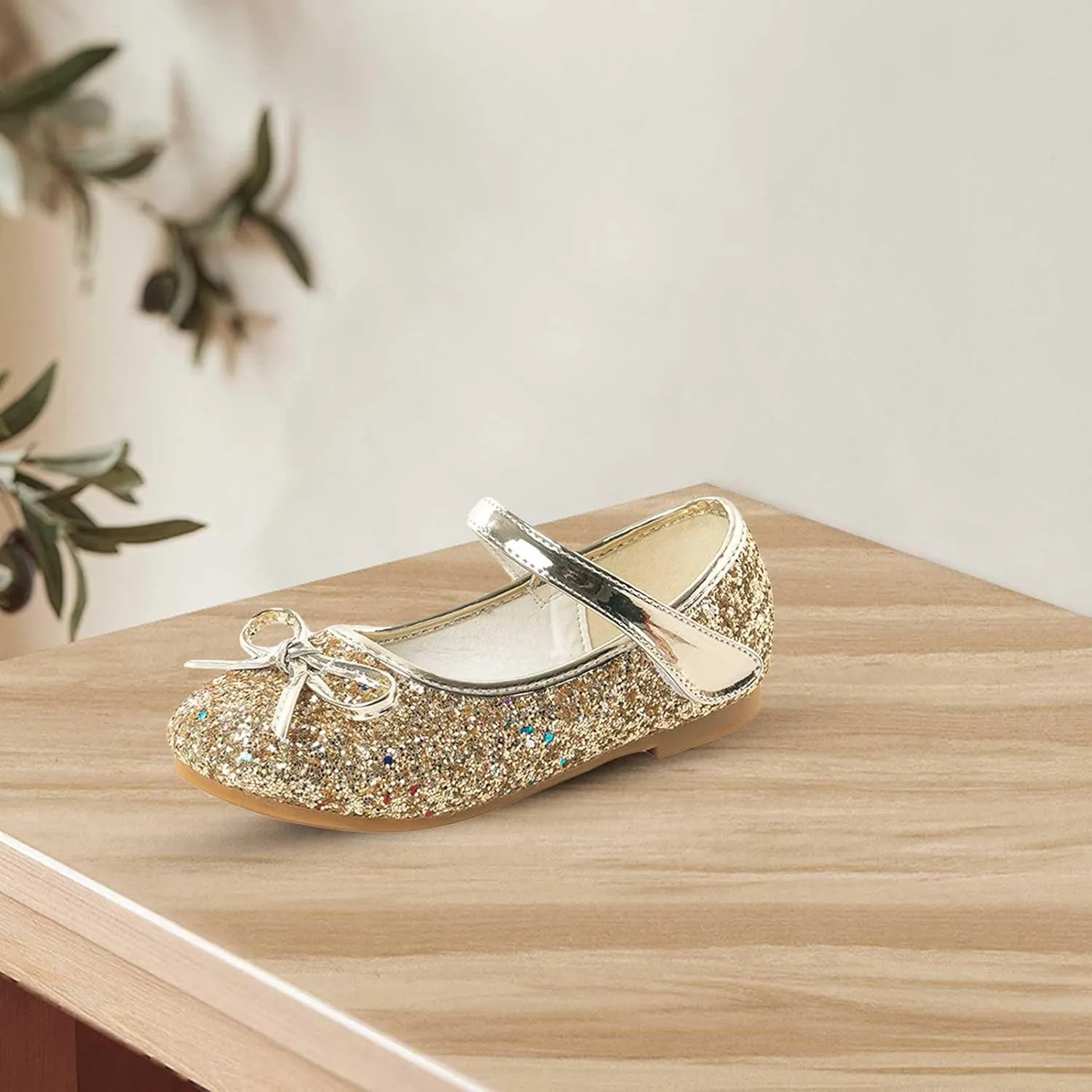 Girls Dress Shoes Low Heel Flats Mary Jane Flower Wedding Party Glitter Shoes for Kids Toddler