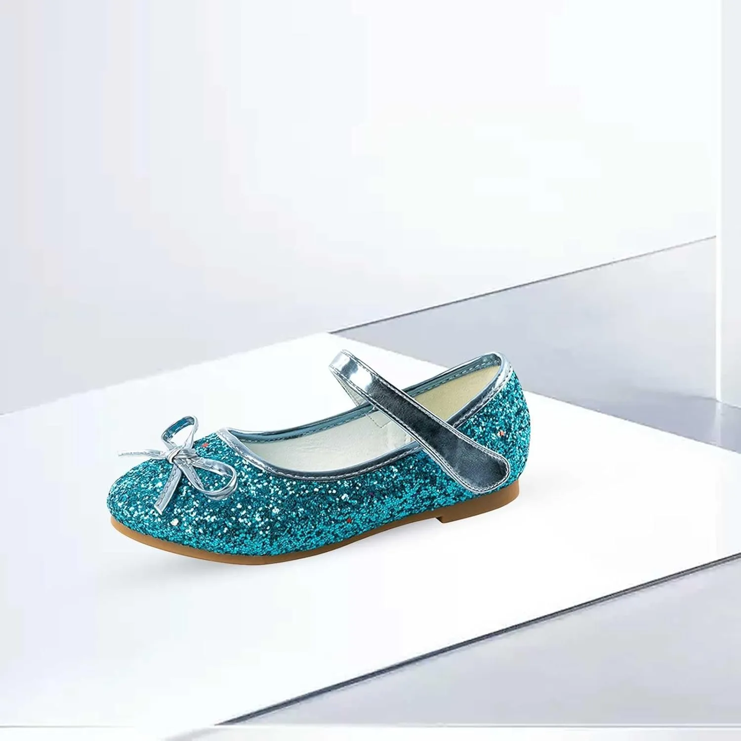 Girls Dress Shoes Low Heel Flats Mary Jane Flower Wedding Party Glitter Shoes for Kids Toddler