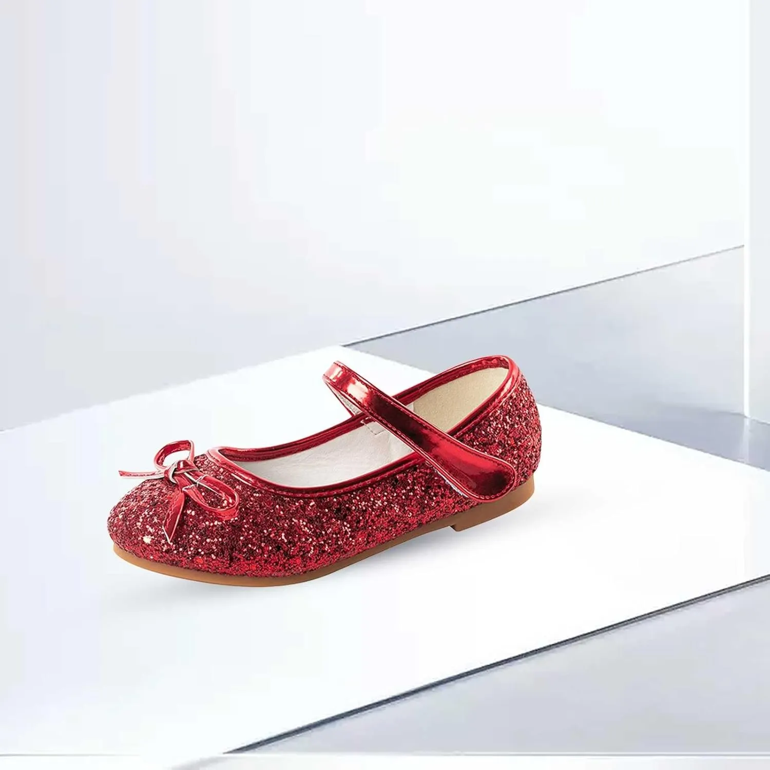 Girls Dress Shoes Low Heel Flats Mary Jane Flower Wedding Party Glitter Shoes for Kids Toddler