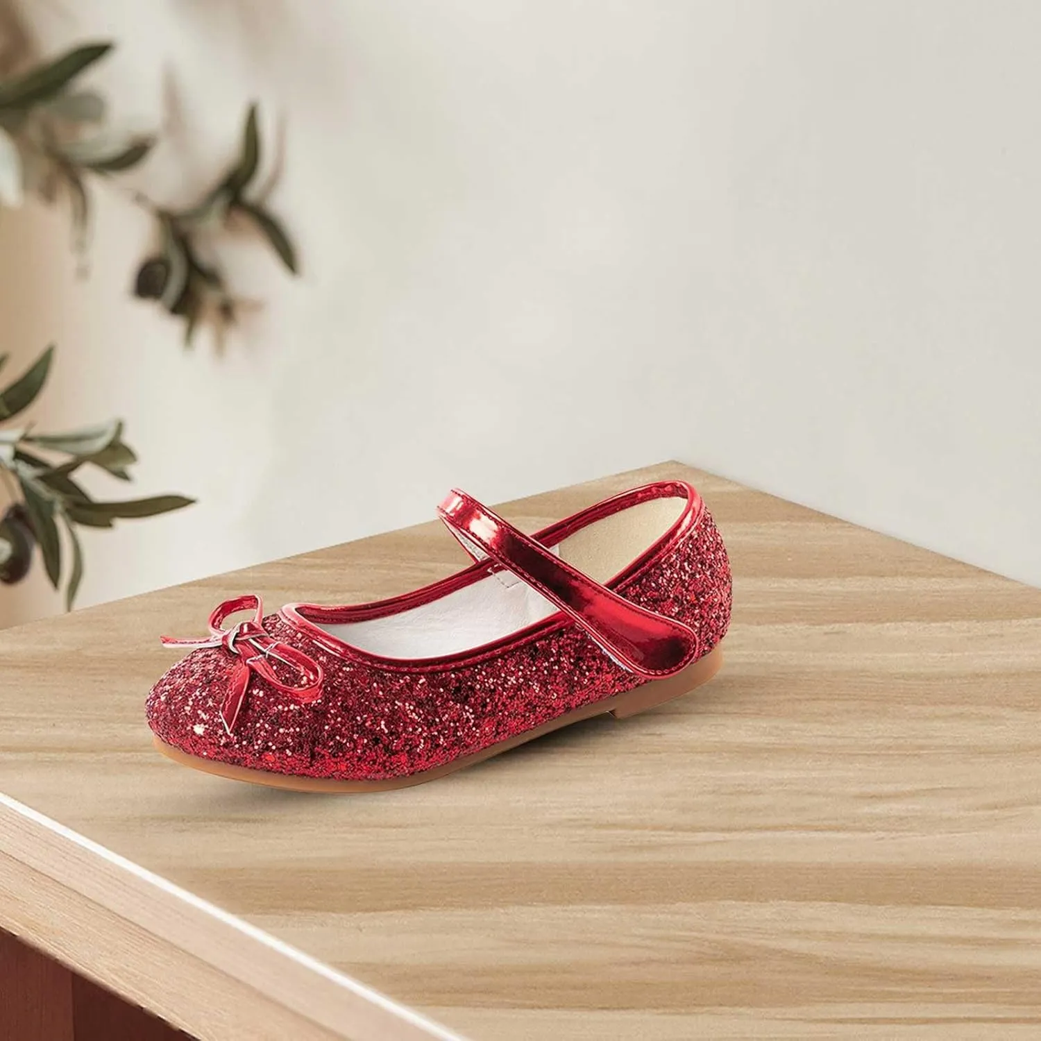 Girls Dress Shoes Low Heel Flats Mary Jane Flower Wedding Party Glitter Shoes for Kids Toddler