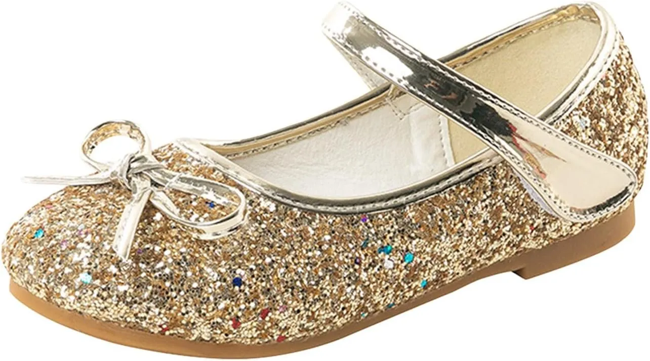 Girls Dress Shoes Low Heel Flats Mary Jane Flower Wedding Party Glitter Shoes for Kids Toddler