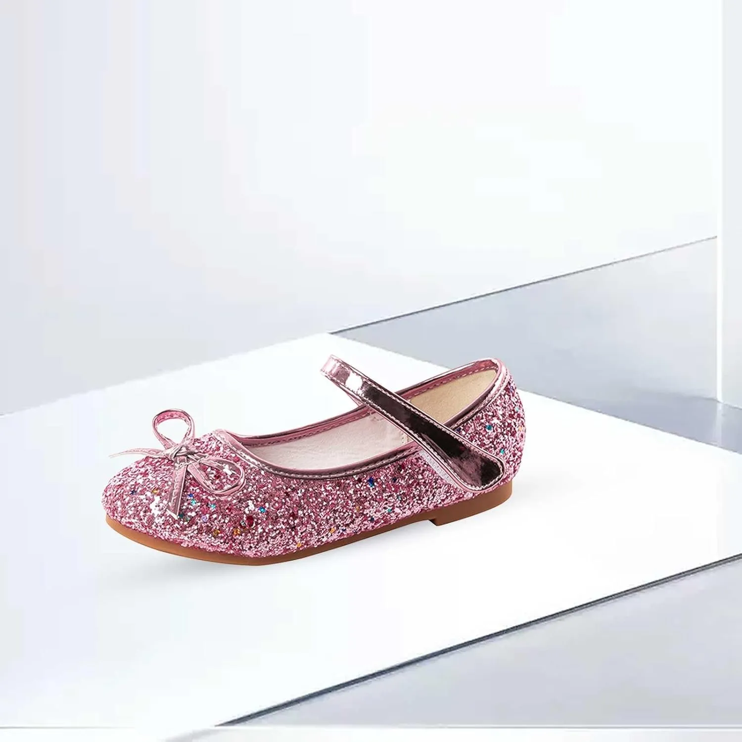 Girls Dress Shoes Low Heel Flats Mary Jane Flower Wedding Party Glitter Shoes for Kids Toddler