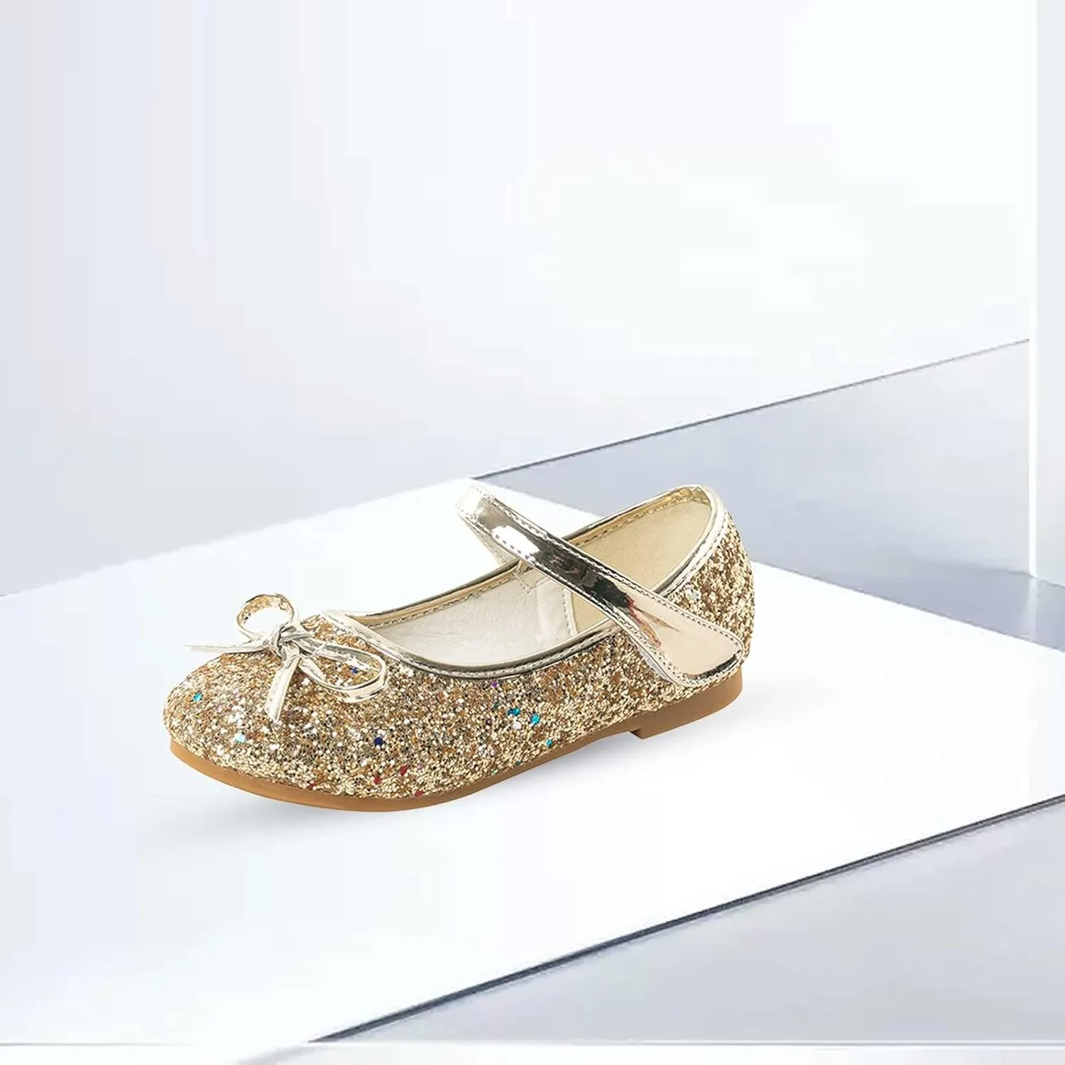 Girls Dress Shoes Low Heel Flats Mary Jane Flower Wedding Party Glitter Shoes for Kids Toddler