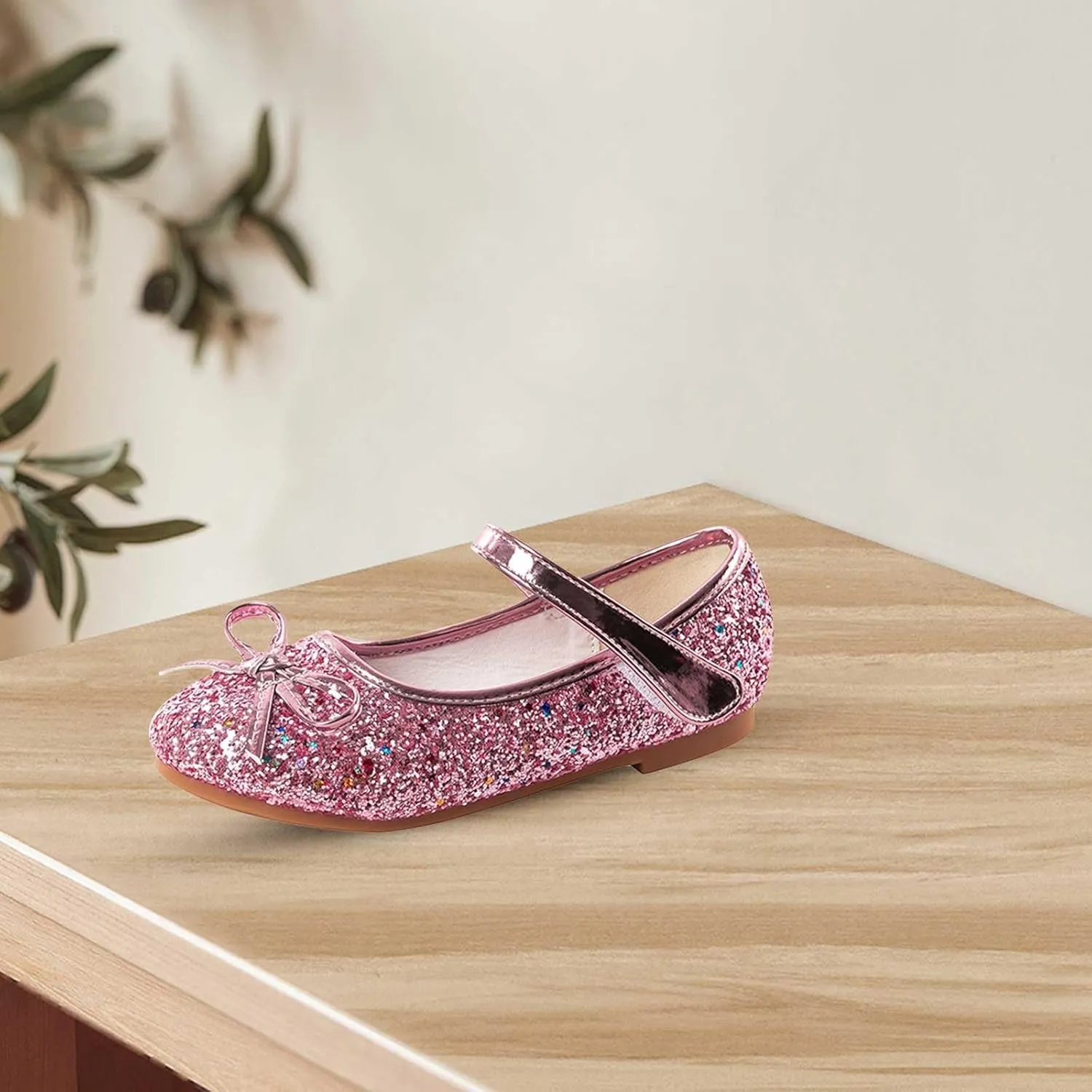 Girls Dress Shoes Low Heel Flats Mary Jane Flower Wedding Party Glitter Shoes for Kids Toddler