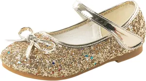 Girls Dress Shoes Low Heel Flats Mary Jane Flower Wedding Party Glitter Shoes for Kids Toddler