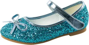 Girls Dress Shoes Low Heel Flats Mary Jane Flower Wedding Party Glitter Shoes for Kids Toddler