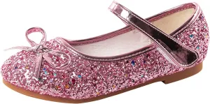 Girls Dress Shoes Low Heel Flats Mary Jane Flower Wedding Party Glitter Shoes for Kids Toddler
