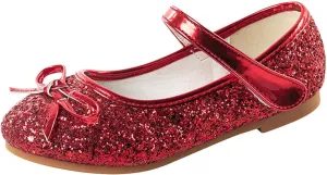 Girls Dress Shoes Low Heel Flats Mary Jane Flower Wedding Party Glitter Shoes for Kids Toddler