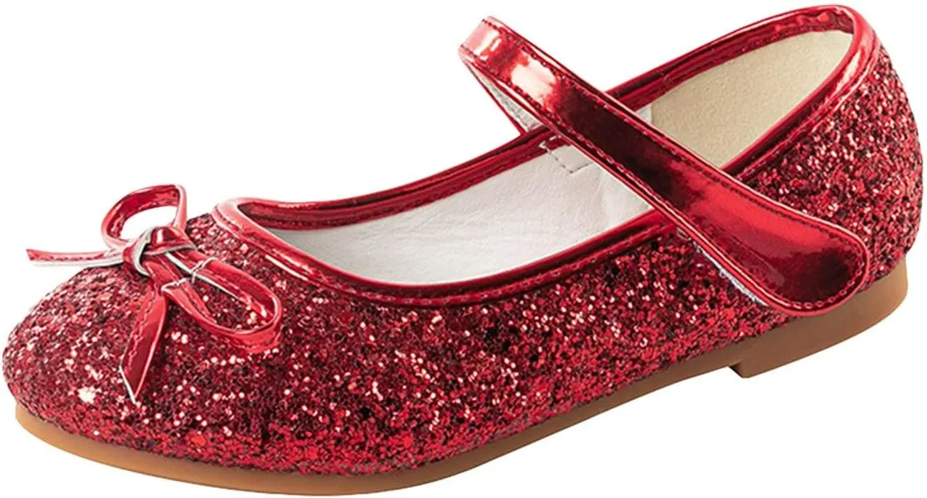 Girls Dress Shoes Low Heel Flats Mary Jane Flower Wedding Party Glitter Shoes for Kids Toddler