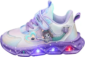 Girls Light Up Princess Shoes Slip On Sneakers Mermaid Shoes Breathable Mesh Sneakers Lightweight for Kids Toddler