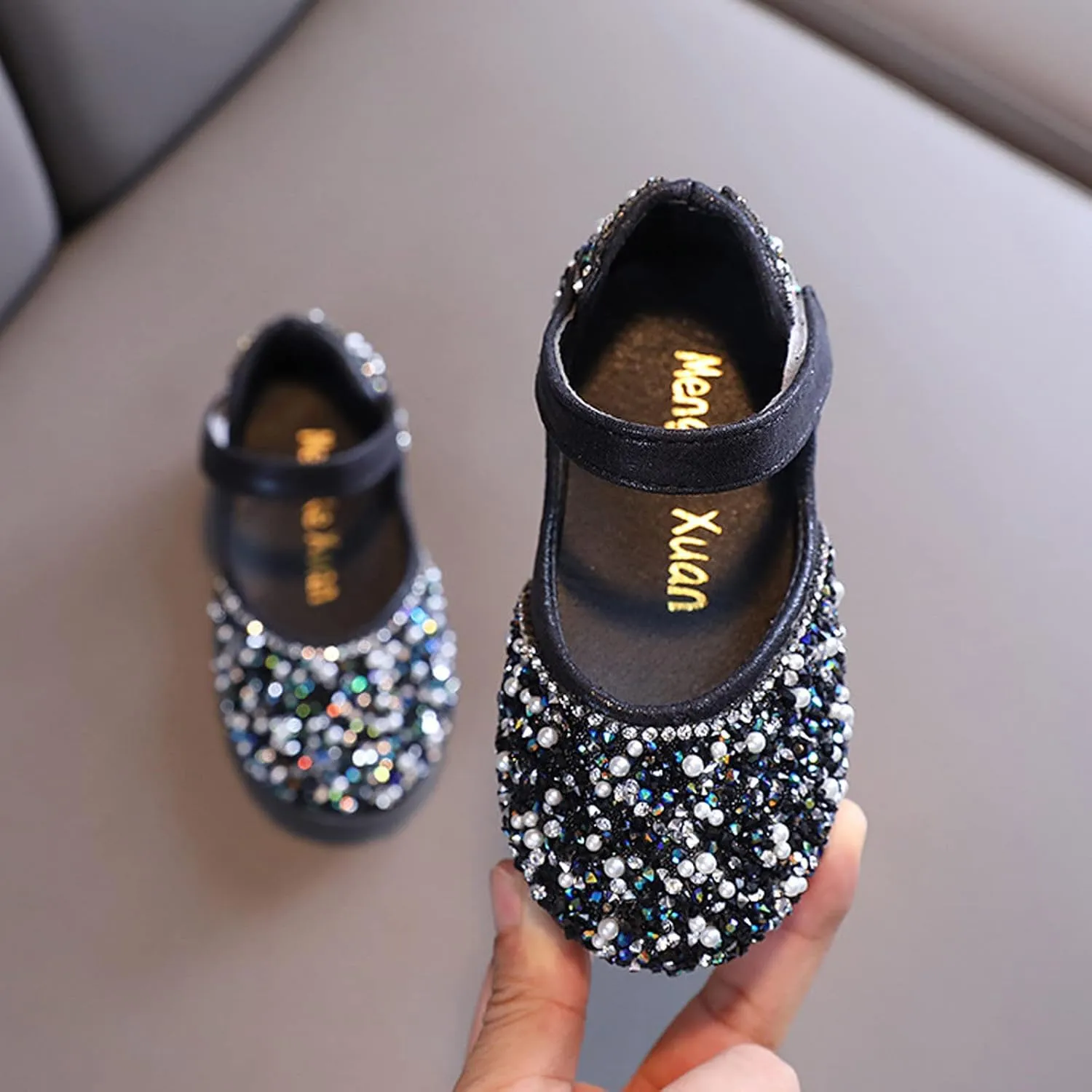 Girls Mary Jane Dress Shoes Rhinestones Flower Girl Wedding Party Shoes Ballet Flats Toddler Sandals