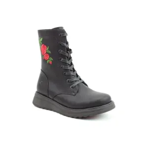 Heavenly Feet Ankle Boot Martina Rose with embroidered rose  BLACK