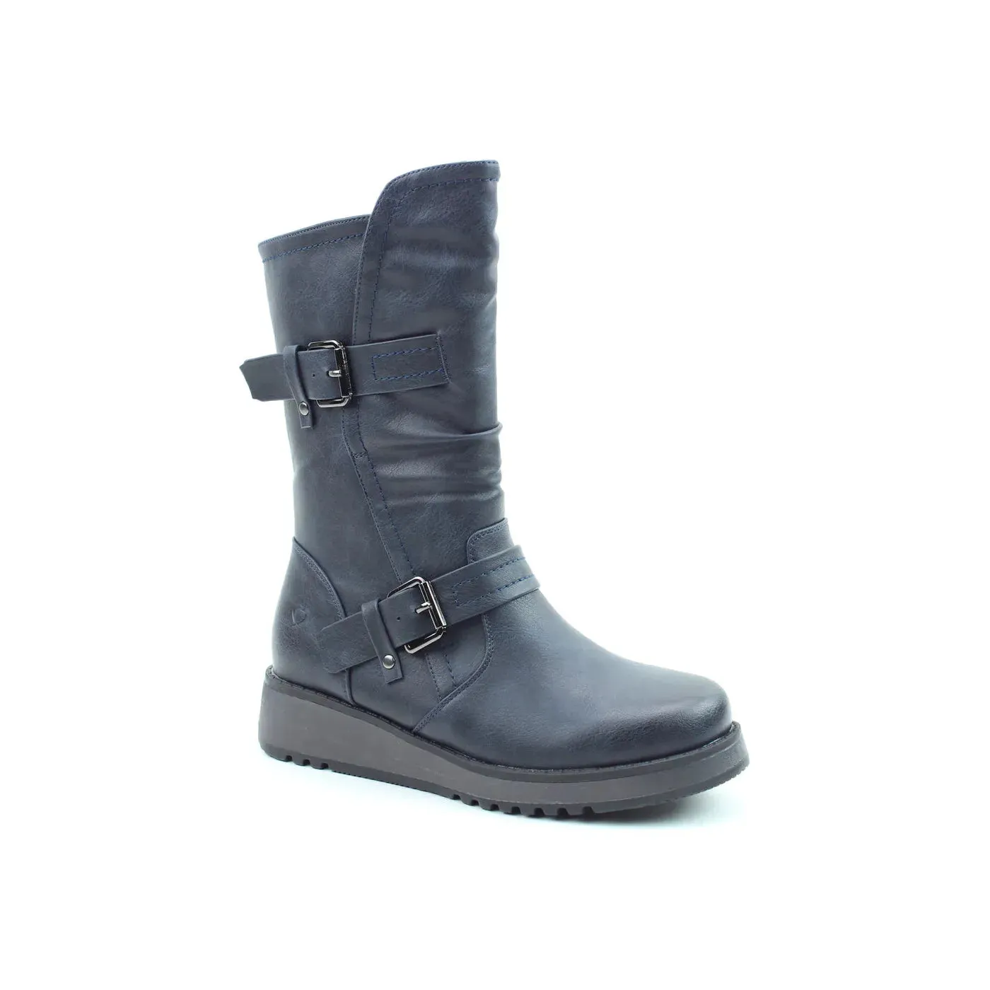 Heavenly Feet Hannah NAVY Biker Style Mid Calf Boot