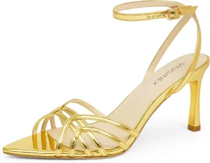 High Heels for Women Dressy Strappy Pointed Toe Heeled Sandals with Adjustable Ankle Strap and Sexy Stiletto Heel