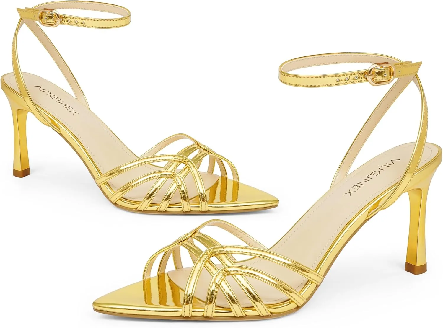 High Heels for Women Dressy Strappy Pointed Toe Heeled Sandals with Adjustable Ankle Strap and Sexy Stiletto Heel