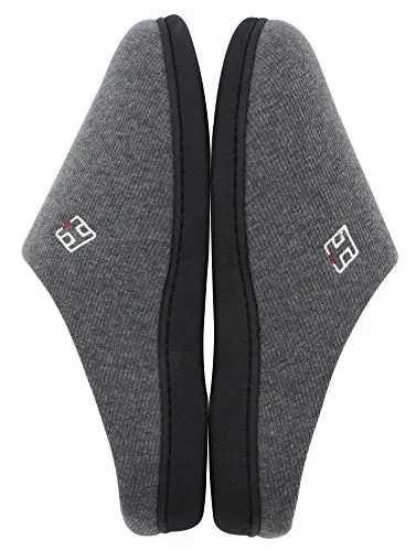 HomeIdeas Men’s Cotton Memory Foam Anti-Slip Slip On House Slippers (Large / 11-12 D(M) US, Gray)