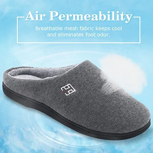 HomeIdeas Men’s Cotton Memory Foam Anti-Slip Slip On House Slippers (Large / 11-12 D(M) US, Gray)