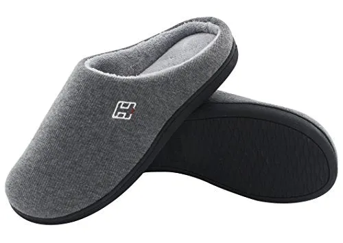 HomeIdeas Men’s Cotton Memory Foam Anti-Slip Slip On House Slippers (Large / 11-12 D(M) US, Gray)