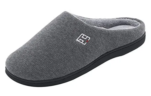 HomeIdeas Men’s Cotton Memory Foam Anti-Slip Slip On House Slippers (Large / 11-12 D(M) US, Gray)