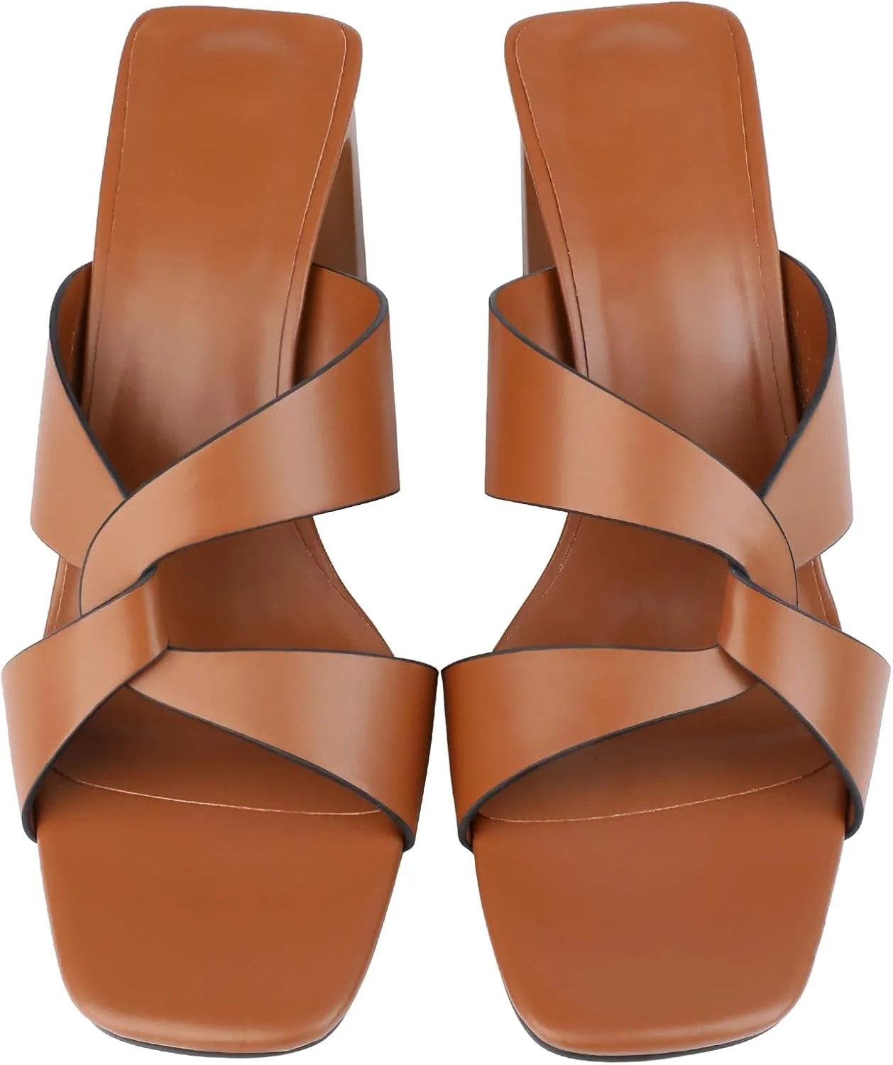 Husmeu Women's High Heeled Sandals for Women Dreesey Summer Mules Square Toe Slip on Heels Chunky Block Heels Sandals