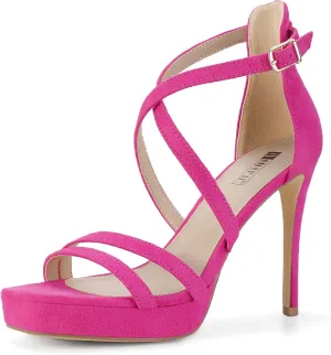 IDIFU IN4 Platform High Heels for Women Strappy Heeled Sandals Square Toe Heels Stiletto Heels Women's Wedding Party Bridal Sexy Dress Shoes Open Toe Heels