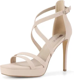 IDIFU IN4 Platform High Heels for Women Strappy Heeled Sandals Square Toe Heels Stiletto Heels Women's Wedding Party Bridal Sexy Dress Shoes Open Toe Heels