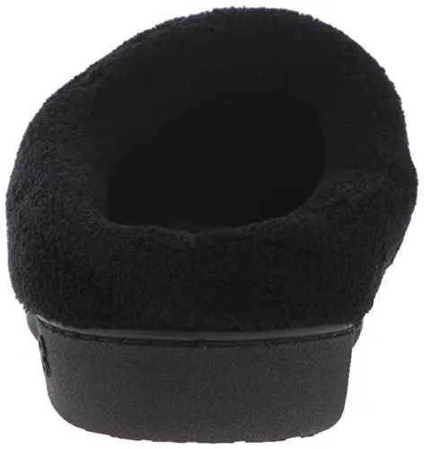 Isotoner Women’s Classic Mixed Microterry Hoodback Slippers, Black, Medium/7.5-8 M US