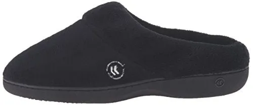Isotoner Women’s Classic Mixed Microterry Hoodback Slippers, Black, Medium/7.5-8 M US