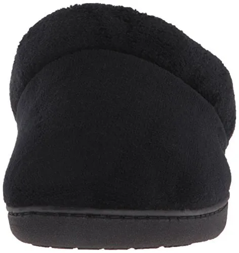 Isotoner Women’s Classic Mixed Microterry Hoodback Slippers, Black, Medium/7.5-8 M US