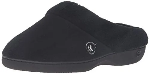 Isotoner Women’s Classic Mixed Microterry Hoodback Slippers, Black, Medium/7.5-8 M US