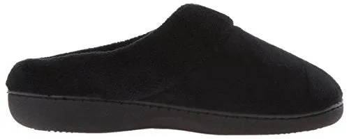 Isotoner Women’s Classic Mixed Microterry Hoodback Slippers, Black, Medium/7.5-8 M US