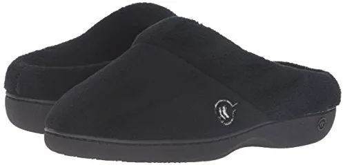 Isotoner Women’s Classic Mixed Microterry Hoodback Slippers, Black, Medium/7.5-8 M US